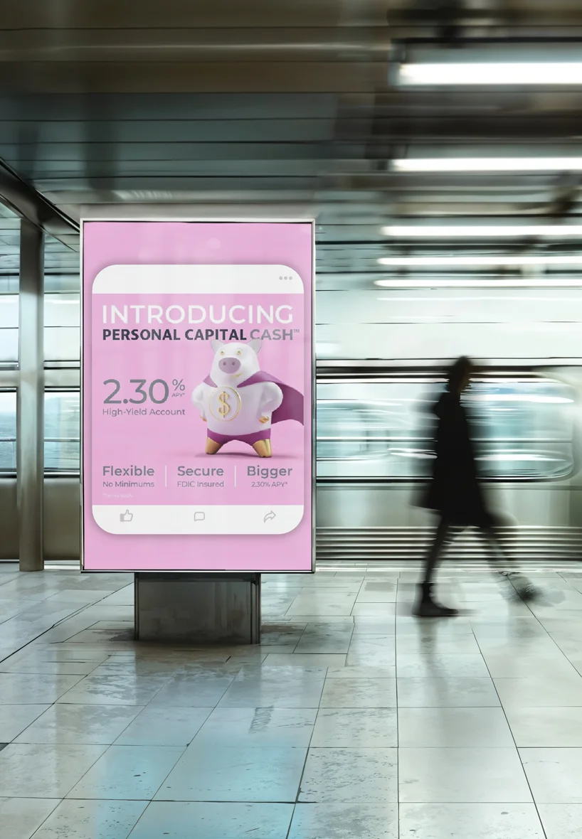 Cashius launch poster in a subway station