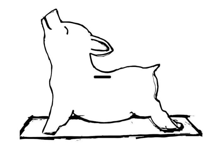 Pencil-style sketch of Cashius, a piggy bank stretching on a yoga mat